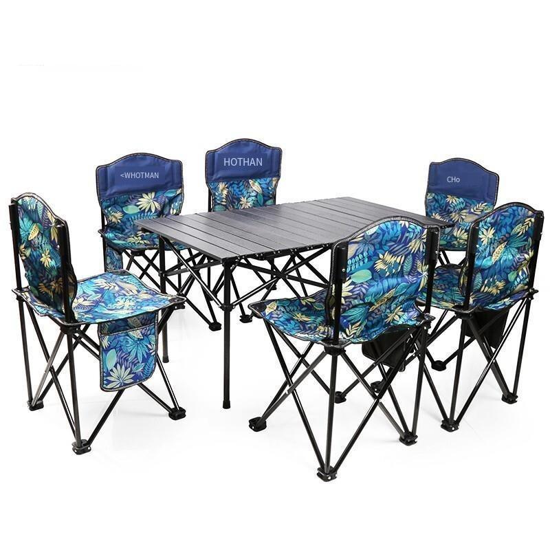 Seven Piece Set Outdoor Table And Chair Set Folding Aluminum Table Barbecue Picnic Table And Chair Balcony Stool Portable Camping Table And Chair