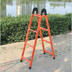 A Type Ladder Thickened Carbon Steel Folding Ladder Project Step Painting Ladder [Red 2.5m] Load Bearing 150kg