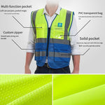 High Visibility Reflective Safety Vests with Pockets and Zipper Front 2 Highly Reflective Strips for Safety Working Running - Fluorescent Yellow+Blue