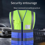 High Visibility Reflective Safety Vests with Pockets and Zipper Front 2 Highly Reflective Strips for Safety Working Running - Fluorescent Yellow+Blue