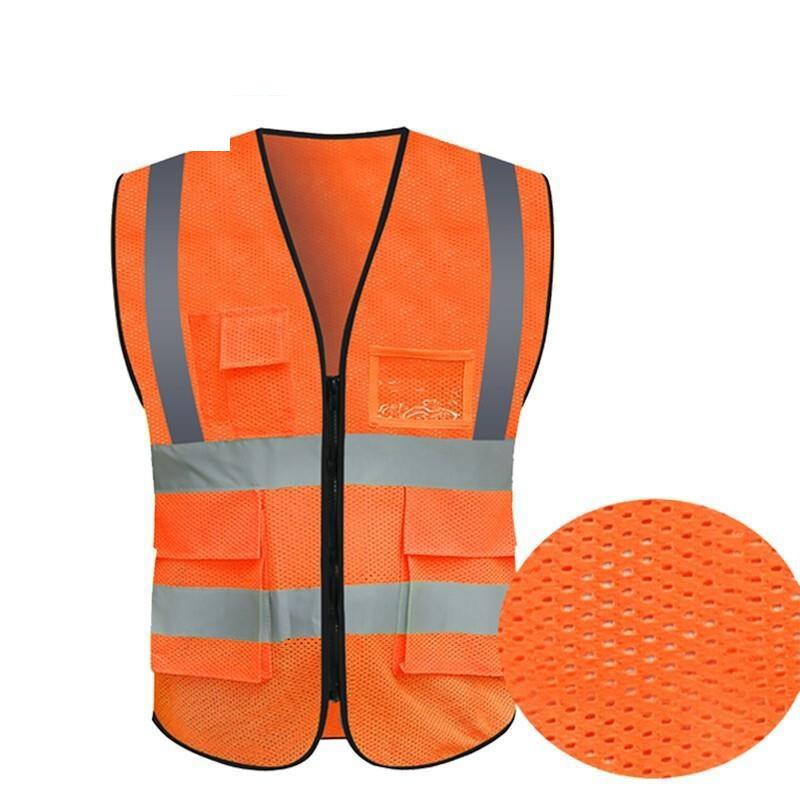 Orange Breathable Mesh Multi Pocket Reflective Vest Traffic Protection Reflective Vest Warning Clothing Construction Road Maintenance