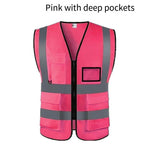 10 Pieces Pink Reflective Safety Vest Multi Pockets Traffic Protection Reflective Vest Warning Clothing Construction Road Maintenance Reflective Clothing - Pink